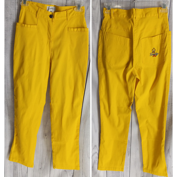 RARE VTG 90s JC de Castelbajac TWEETY Canary Yellow Slim Pants US 0 Looney Tunes - Picture 1 of 10